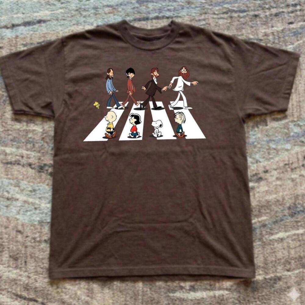Brown T-Shirt Abbey Road Peanuts Tee Reprint New